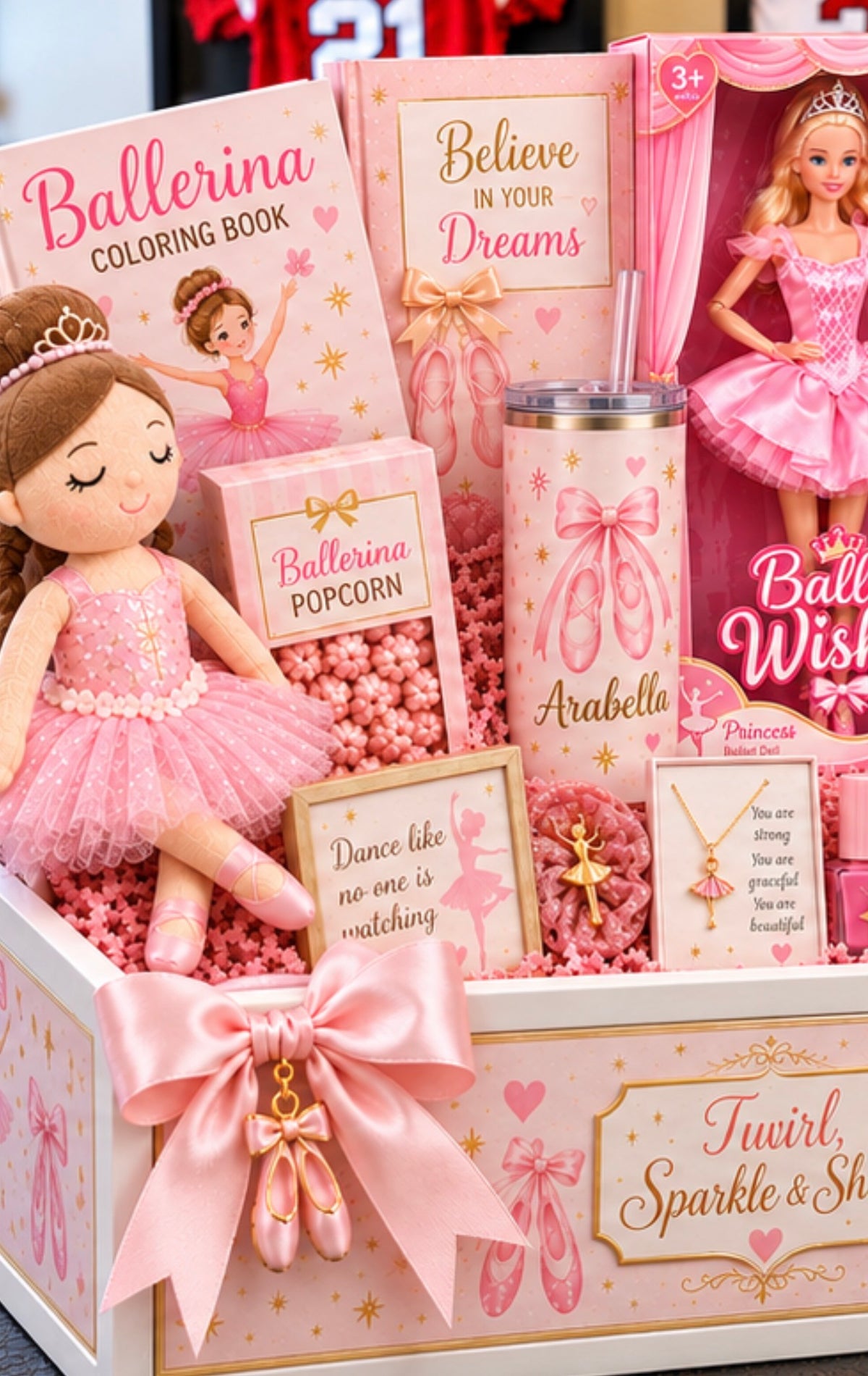 Personalized Ballerina Gift Crate for Girls | Twirl, Sparkle & Shine Birthday Gift Basket