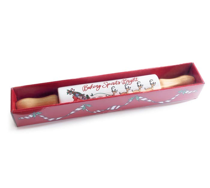 Christmas Rolling Pin with Santa & Reindeer | Holiday Baking Gift